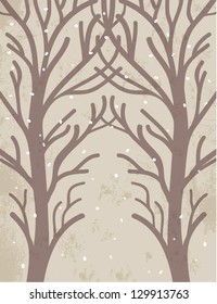 Nature tree forest background, winter season concept, vector illustration