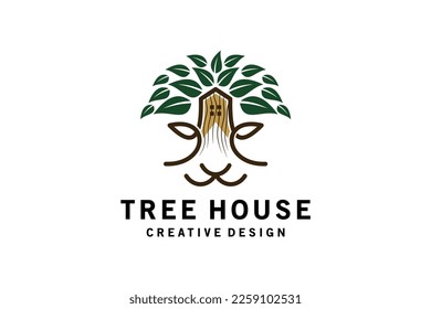 Nature tree house logo design lion or tiger face shape