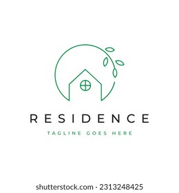 Nature Tree House Logo Design With Line Art Stylea
