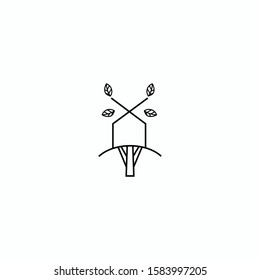 nature tree house logo vector concept with out line and simple styles