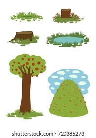 nature, tree, hump, pond, vector illustration 