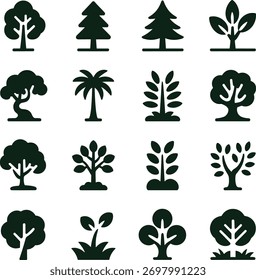 Naturaleza y Árbol Icon Pack Planta y Bosque Glifos