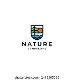 Árbol de Naturaleza logo de paisaje icono de diseño Plantilla Vector plano