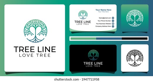 nature tree life logo inspiration, tree love garden logo symbol and business card design