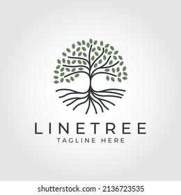 Nature tree life with root logo design. line art style