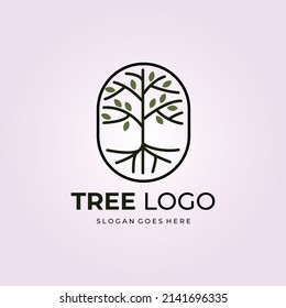 Nature tree line art emblem logo vector icon design