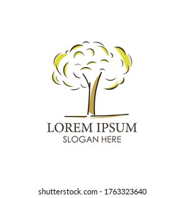 nature tree line logo design vector template