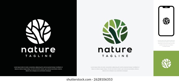 Nature tree logo design. Circle nature tree logo template. Nature logo symbol icon