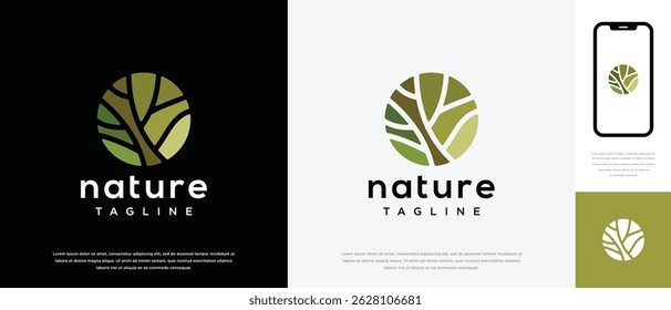 Nature tree logo design. Circle nature tree logo template. Nature logo symbol icon