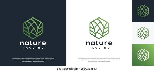 Nature tree logo design. Hexagon nature tree logo template. Nature logo symbol icon