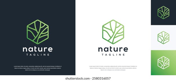 Nature tree logo design. Hexagon nature tree logo template. Nature logo symbol icon