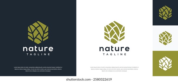 Nature tree logo design. Hexagon nature tree logo template. Nature logo symbol icon
