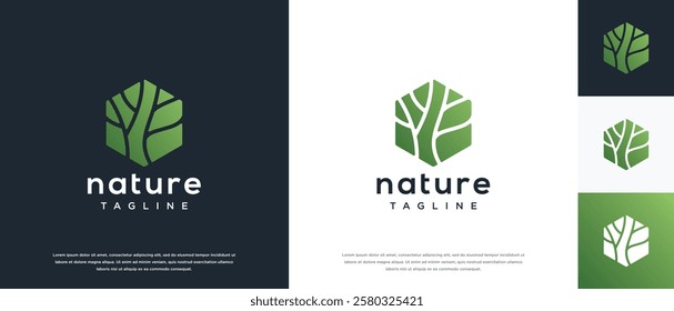Nature tree logo design. Hexagon nature tree logo template. Nature logo symbol icon