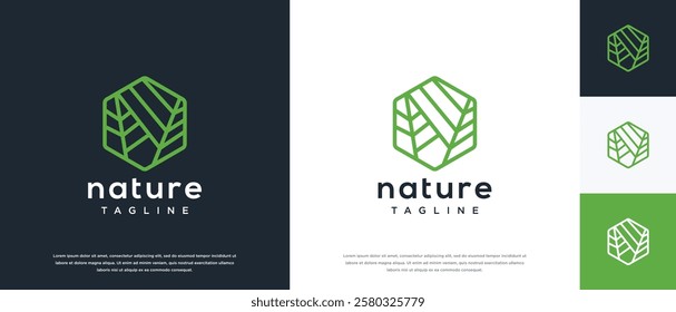 Nature tree logo design. Hexagon nature tree logo template. Nature logo symbol icon