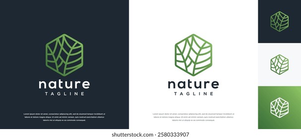 Nature tree logo design. Hexagon nature tree logo template. Nature logo symbol icon