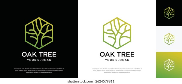 Nature tree logo design. Hexagon nature tree logo template. Nature logo symbol icon