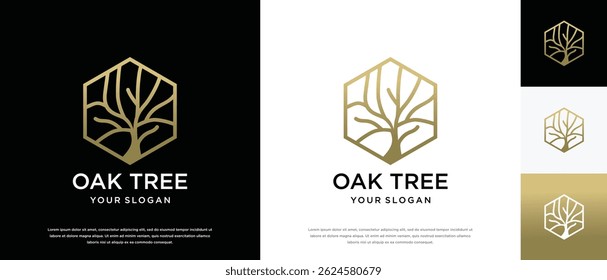 Nature tree logo design. Hexagon nature tree logo template. Nature logo symbol icon