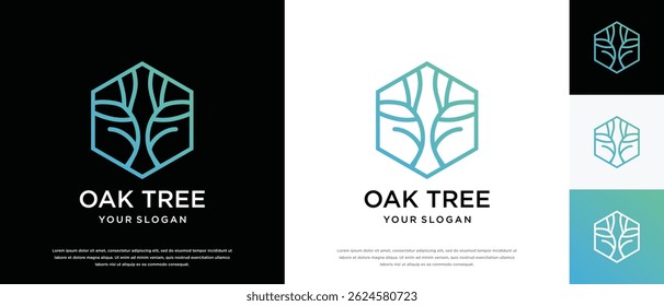 Nature tree logo design. Hexagon nature tree logo template. Nature logo symbol icon