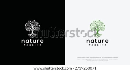 Nature Tree Logo Design with Roots and Leaves for Organic Eco Branding.