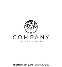 nature tree on circle vector logo design