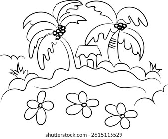 Nature Tree Palm tree line art 