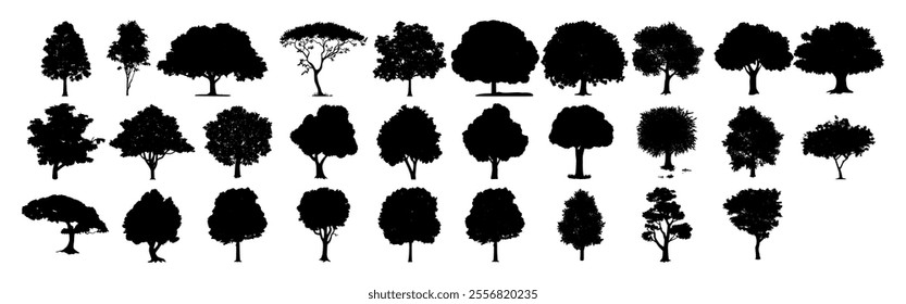 Nature Tree Silhouette Collection ,Tree Silhouette Set on White Background - Vector Art EPS