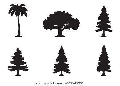 Nature Tree Silhouette Collection ,Tree Silhouette Set on White Background - Vector Art EPS