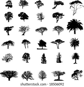Nature tree silhouettes set