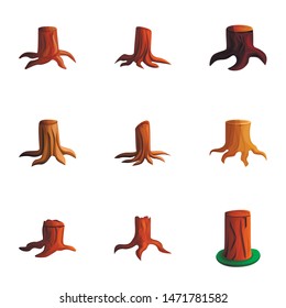 Nature tree stump icon set. Cartoon set of 9 nature tree stump vector icons for web design isolated on white background
