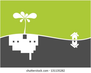 Nature tree symbol and city in ecology world concept illustration