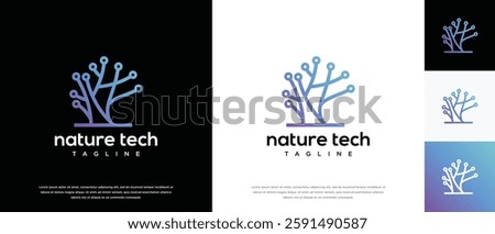 Nature tree technology logo design. Technology tree logo template. Technology logo symbol icon