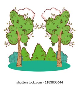 nature trees with bushes and clouds landscape