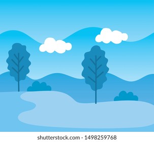 nature trees with clouds and mountains landscape