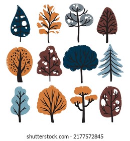 Iconos de árboles naturales diseño retro plano
