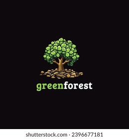 Nature trees mascot logo design template vector icon illustration. green forest symbol