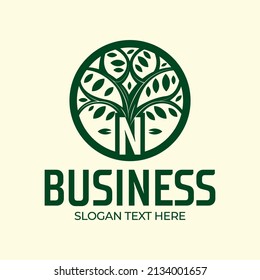 Nature trees vector illustration logo design. letter N logo design with Tree vector icon.