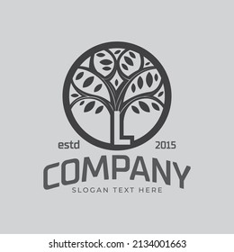 Nature trees vector illustration logo design. letter L logo design with Tree vector icon.