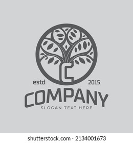 Nature trees vector illustration logo design. letter C logo design with Tree vector icon.
