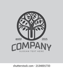 Nature trees vector illustration logo design. letter U logo design with Tree vector icon.