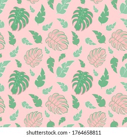 Nature tropic pastel pink pattern, background