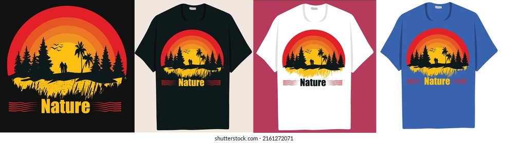 
Nature t-shirt design with tree and sunset for print