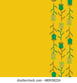 Nature tulip flowers. Vector background illustration. Abstract seamless pattern in green, yellow and brown colors.