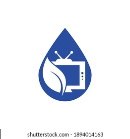 Plantilla de logotipo vectorial del concepto de forma de caída de la televisión natural. Logo de TV de difusión agrícola	
