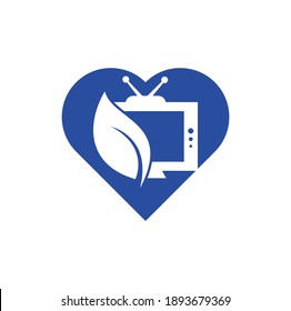 Nature TV heart shape concept vector logo template. Agricultural broadcast TV logo