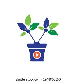 Plantilla de diseño del logotipo vectorial de la televisión natural. Diseño de icono de barra de flor y botón de reproducción.