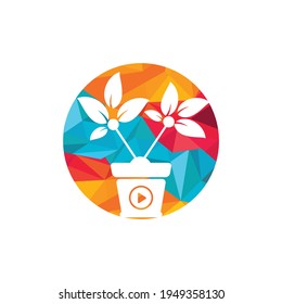 Design-Vorlage für das Nature TV-Vektorlogo. Blumentopf und spielen Button Symbol Design.