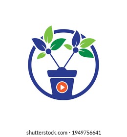 Plantilla de diseño del logotipo vectorial de la televisión natural. Diseño de icono de barra de flor y botón de reproducción.