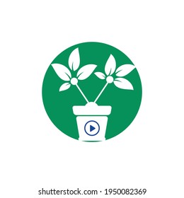 Nature tv vector logo design template. Flower pot and play button icon design.