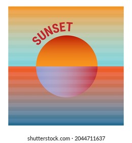 Nature in twilight period. Bright sunset with large sun under the sea surface. 