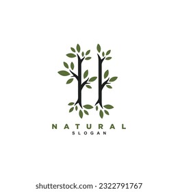 Nature two tree branch root logo design vector for your brand or business